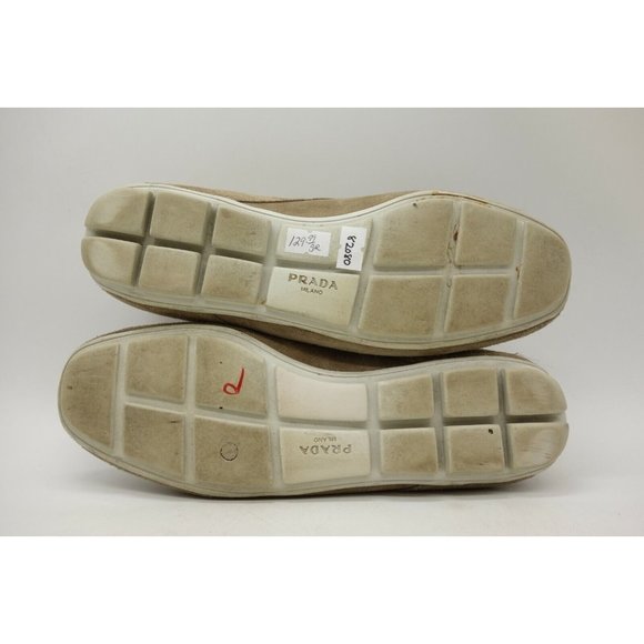 Prada Logo Beige Leather Lace Up Ankle Boots Shoes Women's 37 / 7 - Picture 4 of 12